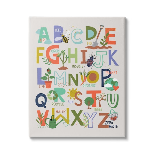 Stupell Industries Children's Whimsical Alphabet Chart Insects Garden Nature Canvas Wall Art